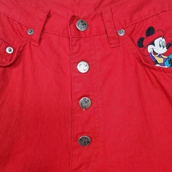 Vtg Mickey Mouse Unlimited Jerry Leigh Red Button Fly High Rise Denim Jean Short - Picture 2 of 10